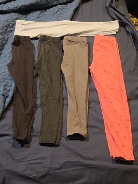 Kids Leggings Set - Black, Olive, Gray & Coral (5-Pack) Various Brands Size 6-7